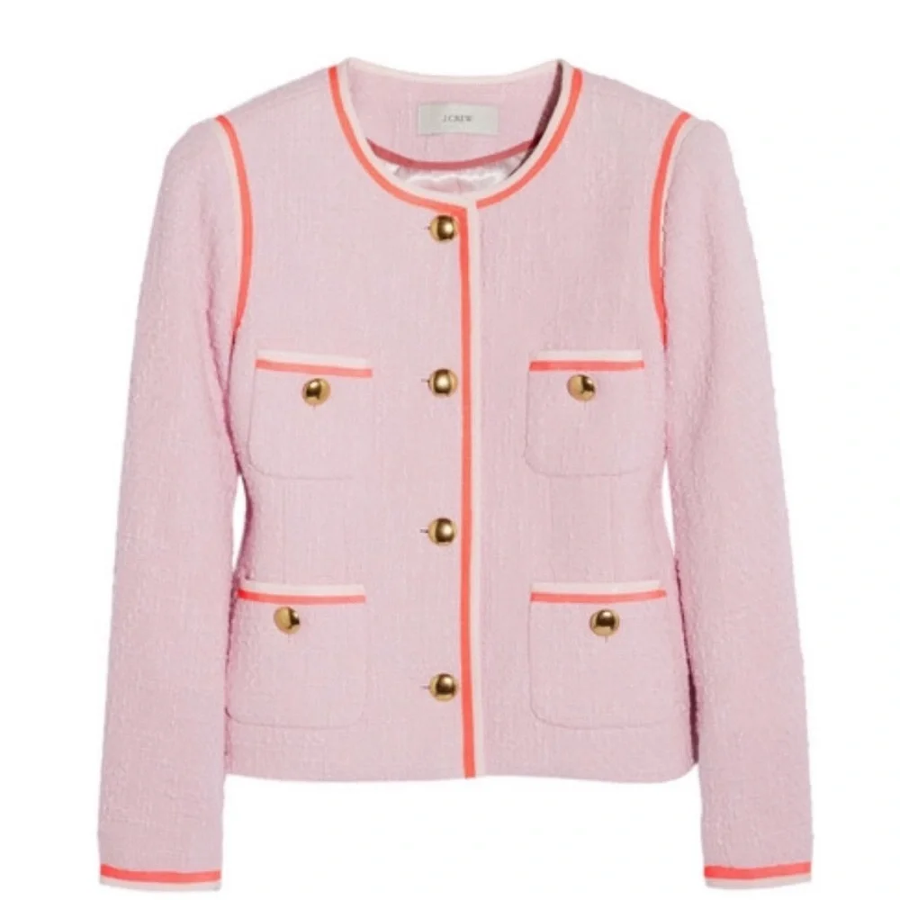 J.Crew Pink & Coral Tweed Boxy Lady Stye Blazer Jacket 8